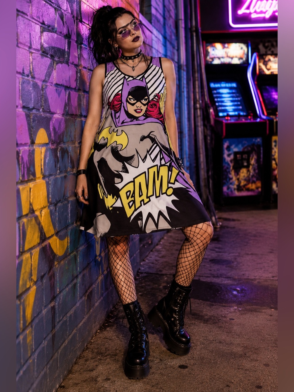 DC Comics Batgirl BAM! Pop Art Midi Dress Comic Book A-Line Retro Y2K Nerd Geek